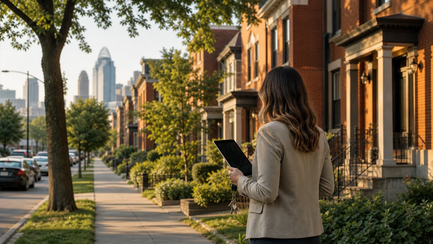 Cincinnati rental homes near a walkable neighborhood street.